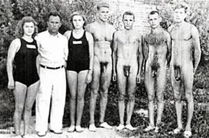 vintage nude male swimming