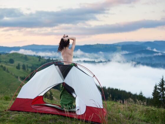 Naked Camping having workout