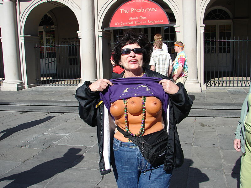 Flashing Tits Mardi Gras brick danger