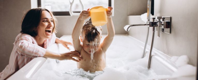 son watching mom in shower